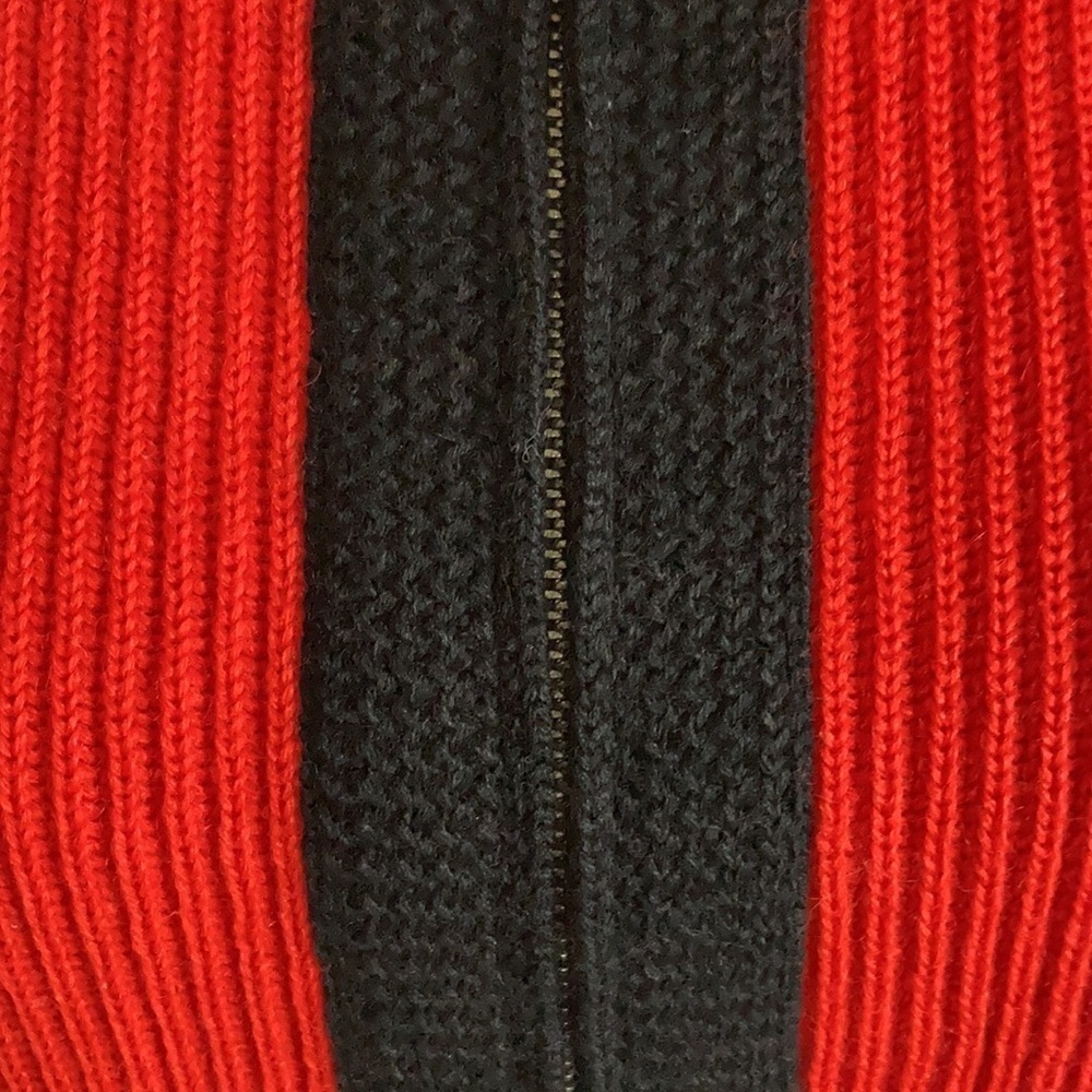 Vintage Obermeyer red zip cardigan sweater w black trim 100% wool grandma core - Picture 7 of 16
